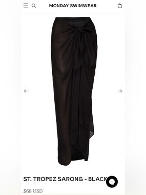 NWT Monday Swimwear St. Tropez Black Sarong Skirt SOLD OUT